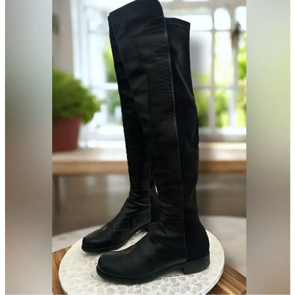 Stuart Weitzman 5050 Nappa Leather Over the Knee Boots Stretch Back Riding Women
